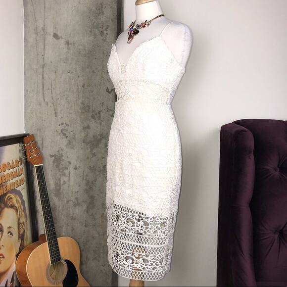 Express Rare Ivory Crocheted Lace Midi Dress - Picture 10 of 15